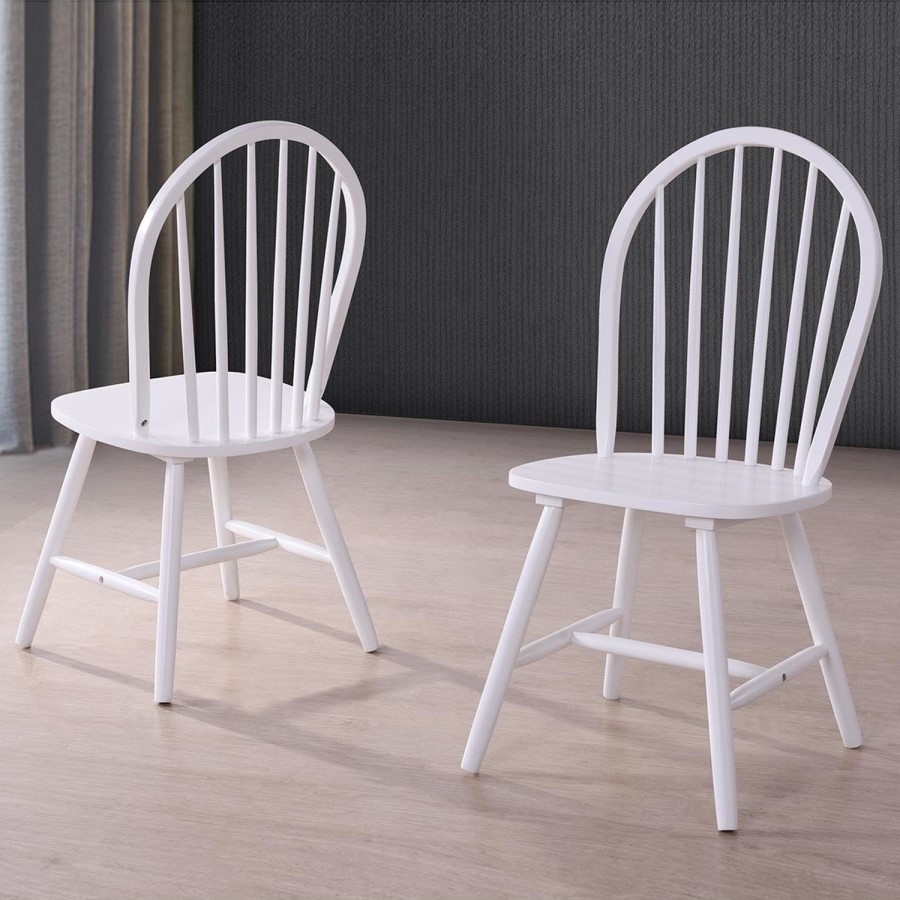 GRADE A2 - Rhode Island Pair of Wooden Windsor Dining Chairs - White