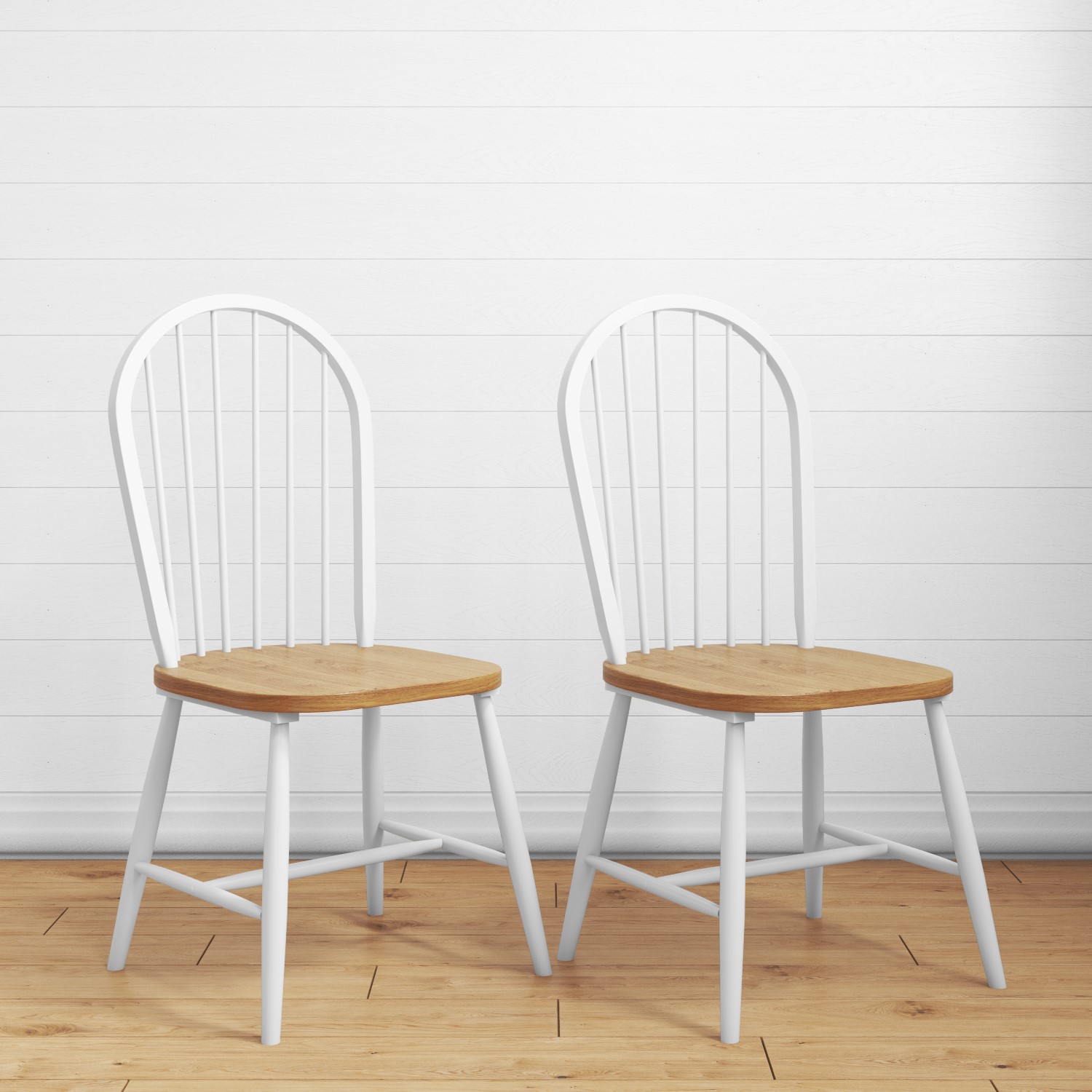 Pair Of Windsor Dining Chairs In White With Wooden Seat Rhode Island Furniture123