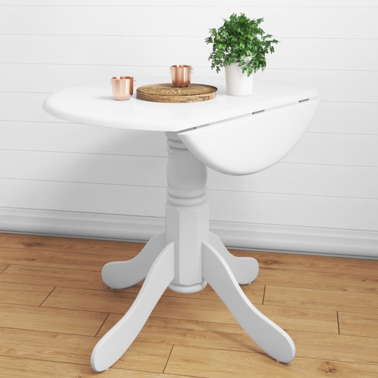 Rhode Island Small Round Drop Leaf Table in White - Seats 4 - Furniture123