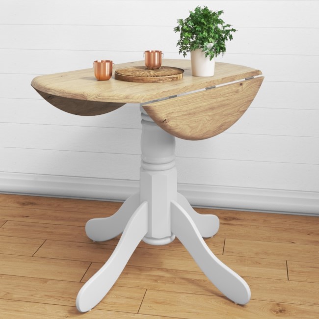 Small Round Drop Leaf Table in White & Wood - 2 Seater - Rhode Island