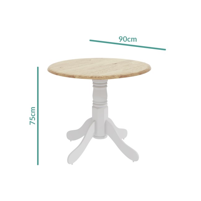 Small Round Drop Leaf Table in White & Wood - 2 Seater - Rhode Island