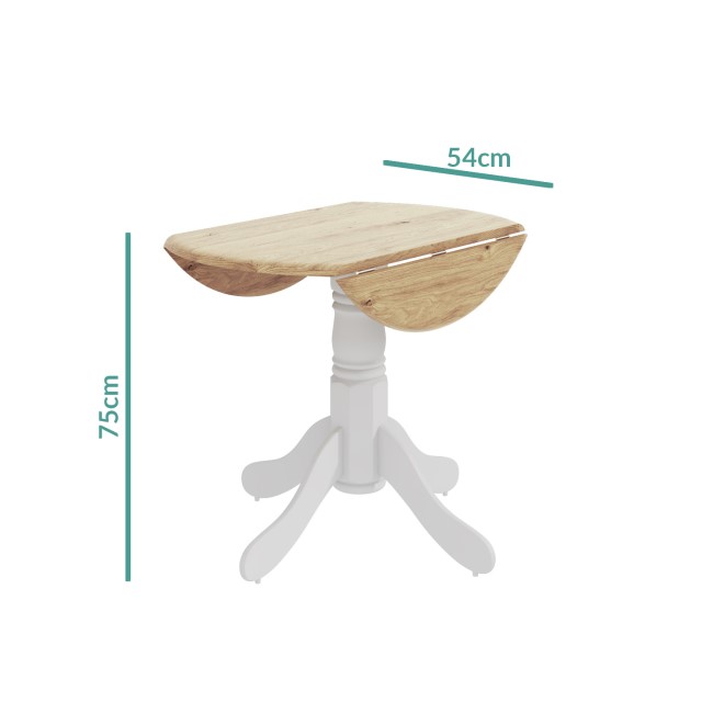 Small Round Drop Leaf Table in White & Wood - 2 Seater - Rhode Island