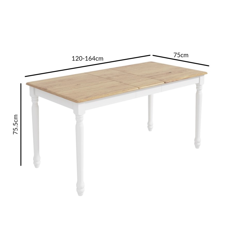 GRADE A2 - Large White Extendable Dining Table with Light Oak Top  - Seats 6 - Rhode Island