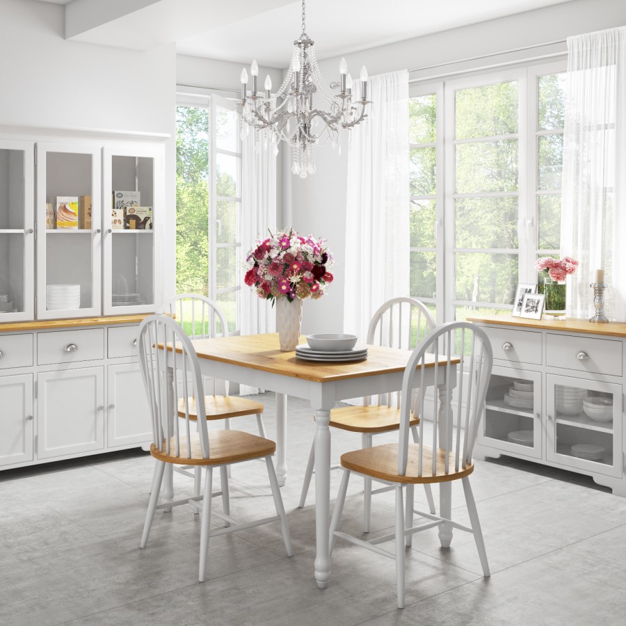 GRADE A1 - Rhode Island Wooden Extendable Dining Table in White/Natural - 6 Seater