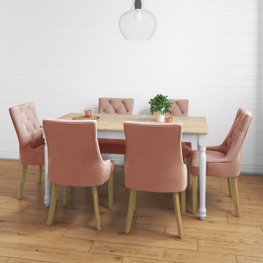 GRADE A2 - Large White Extendable Dining Table with Light Oak Top  - Seats 6 - Rhode Island