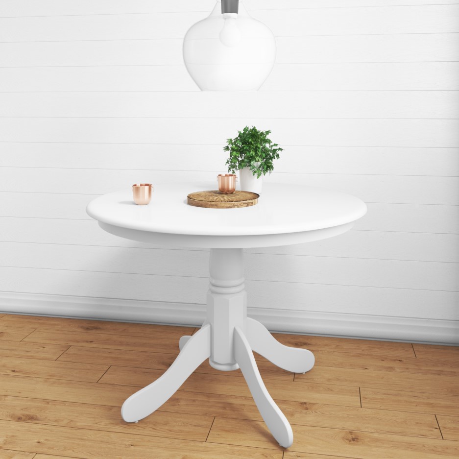 White Round Dining Tables For 4 GRADE A1 - Rhode Island White Round Pedestal Dining Table - 4 Seater