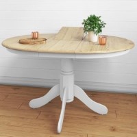 GRADE A1 - Rhode Island Solid Wood Extendable Round 6 Seater Dining Table in White/Natural
