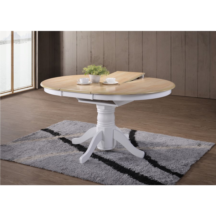 GRADE A1 - Rhode Island Solid Wood Extendable Round 6 Seater Dining Table in White/Natural