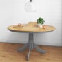 Round Extendable Dining Table with 4 Velvet Chairs in Grey & Oak Finish - Rhode Island & Kaylee