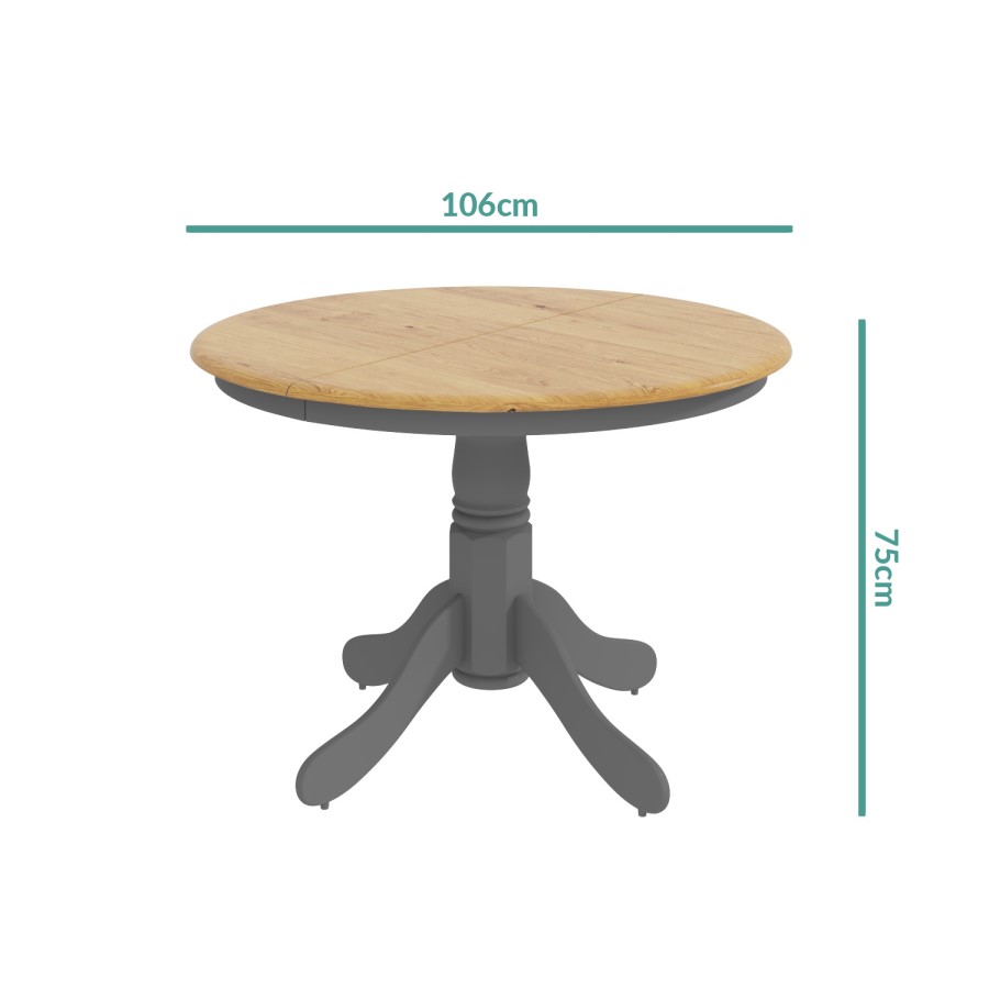 Round Extendable Dining Table in Grey & Oak Finish - Seats 6 - Rhode Island