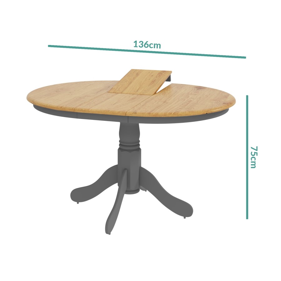 Round Extendable Dining Table in Grey & Oak Finish - Seats 6 - Rhode Island
