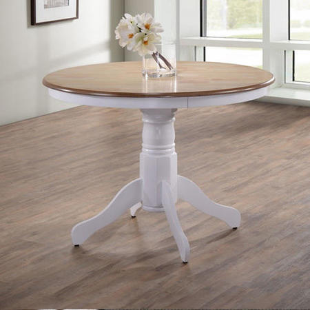 GRADE A1 - Rhode Island Solid Wood Extendable Round 6 Seater Dining Table in White/Natural