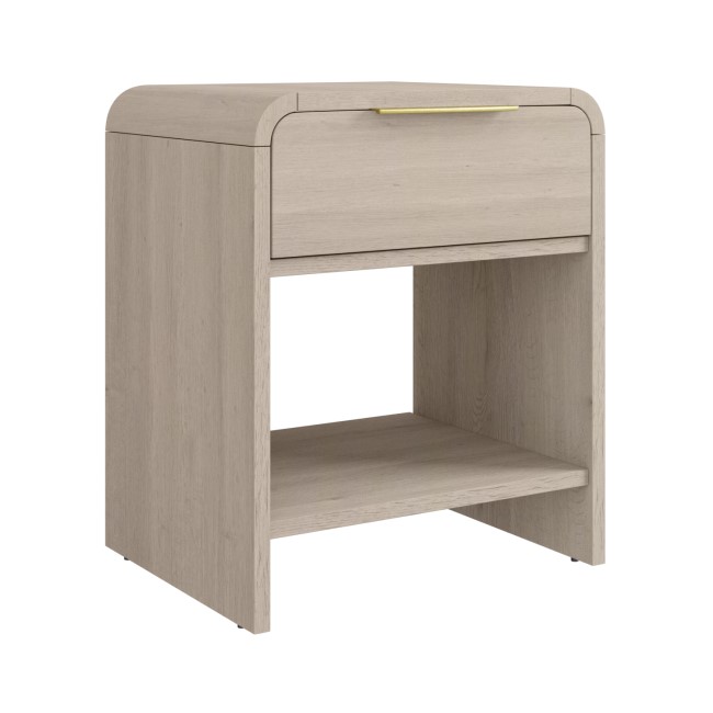 Wide Wooden Curved Bedside Table with Drawer - Rhea