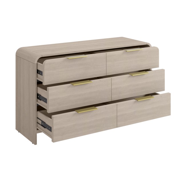 Wide Wooden Curved Chest of 6 Drawers - Rhea