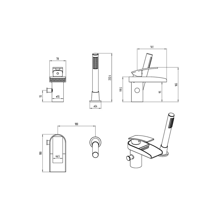 Hudson Reed Open Spout Shower Mixer Tap with Shower Kit