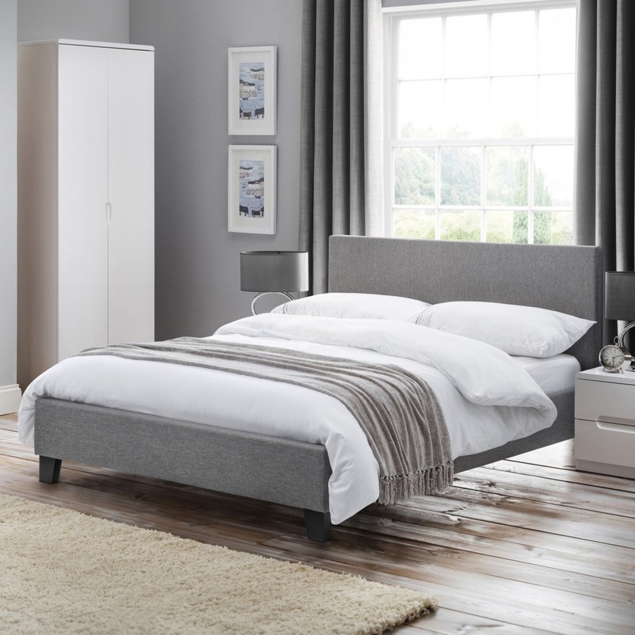 GRADE A1 - Julian Bowen Rialto Double Bed Light Grey Linen 