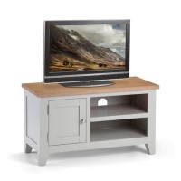 Light Grey Small TV Unit with Oak Top - TV's up to 45" -  Julian Bowen Richmond Light Grey Small TV Unit with Oak Top - TV's up to 45" -  Julian Bowen Richmond