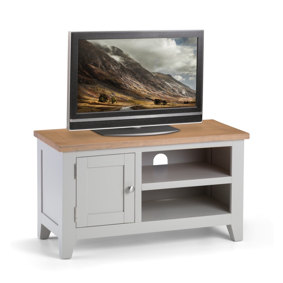 Light Grey Small TV Unit with Oak Top - TV's up to 45" -  Julian Bowen Richmond