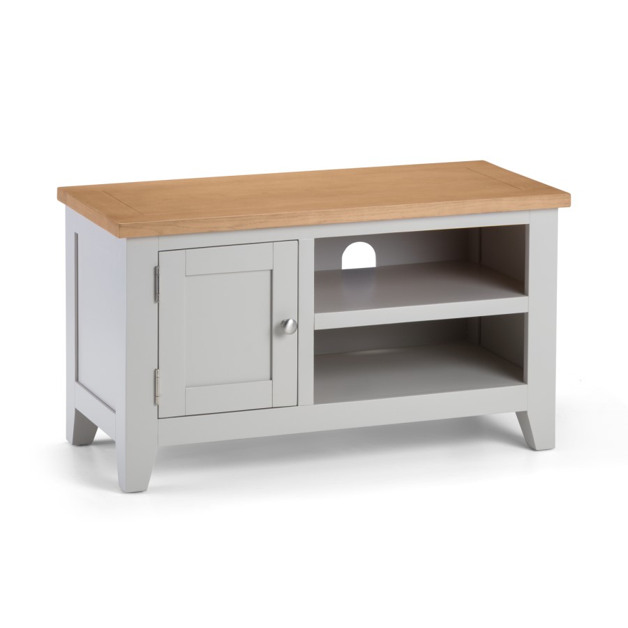 Light Grey Small TV Unit with Oak Top - TV's up to 45" -  Julian Bowen Richmond