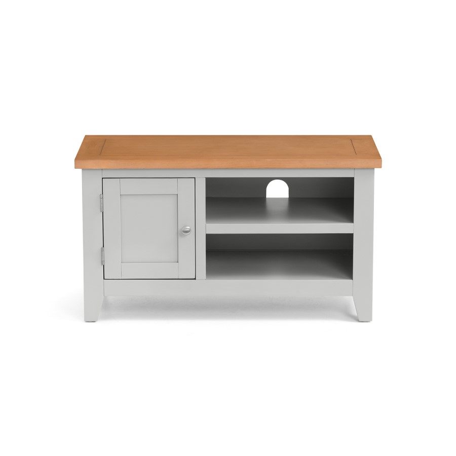 Light Grey Small TV Unit with Oak Top - TV's up to 45" -  Julian Bowen Richmond