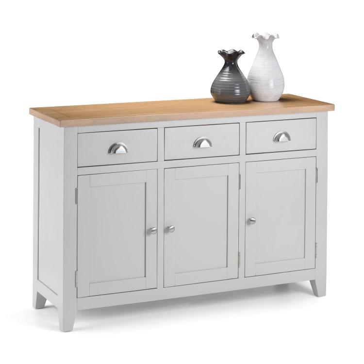 GRADE A1 - Light Grey Sideboard with Oak Top - Julian Bowen Richmond