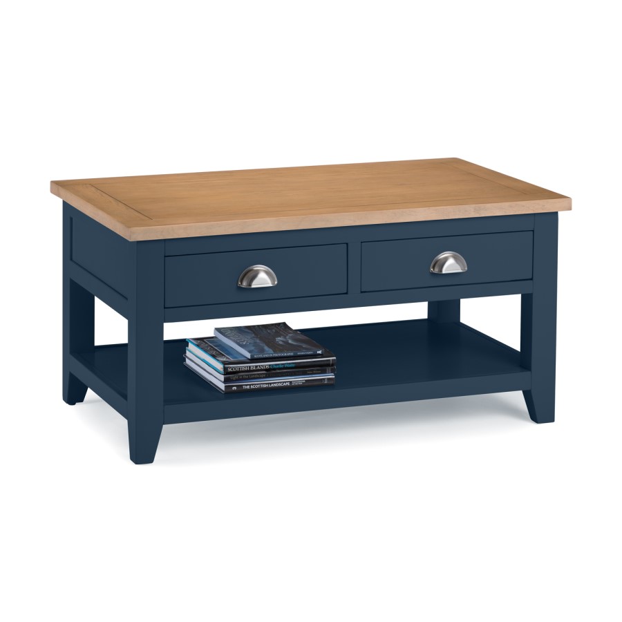 Dark Blue Coffee Table with Oak Top - Julian Bowen Richmond