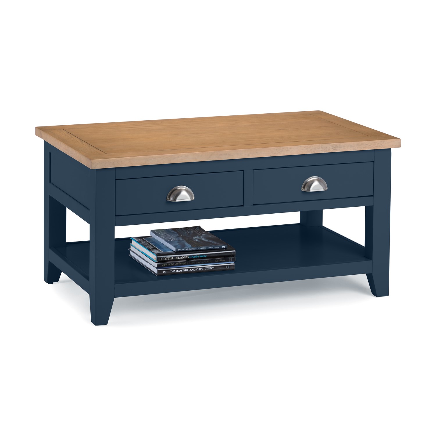 Dark Blue Coffee Table With Oak Top Julian Bowen Richmond