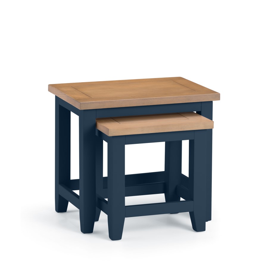 Julian Bowen Blue Nest of Tables with Oak Top - Richmond Range
