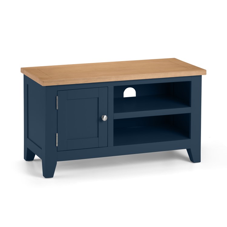 Small Dark Blue TV Unit with Oak Top - TV's up to 35" - Julian Bowen Richmond