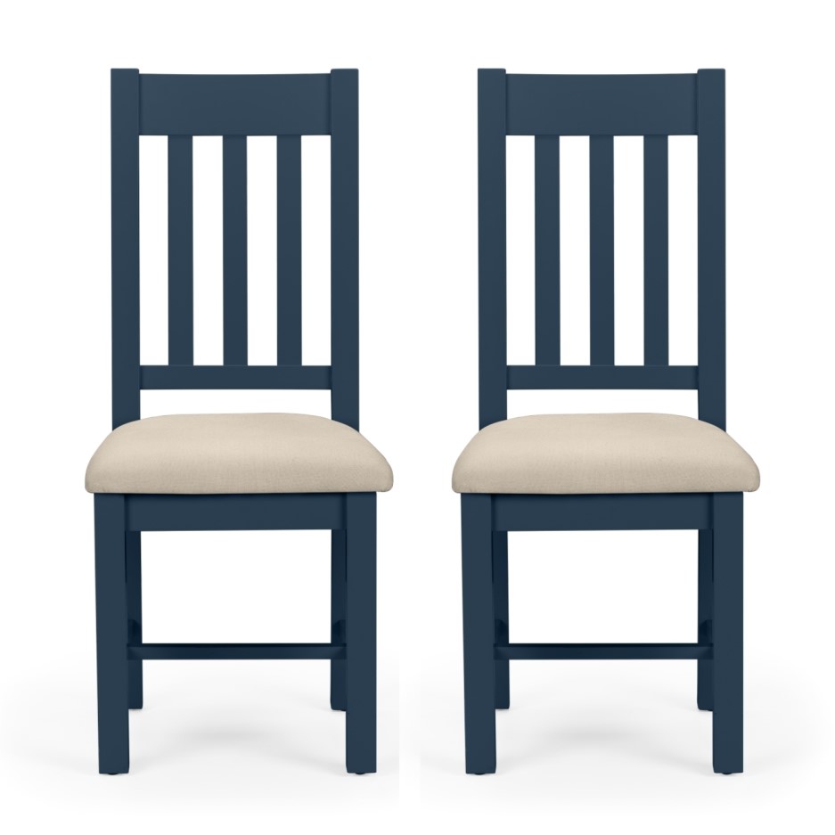 Pair of Dark Blue Dining Chairs with Fabric Seat - Julian Bowen