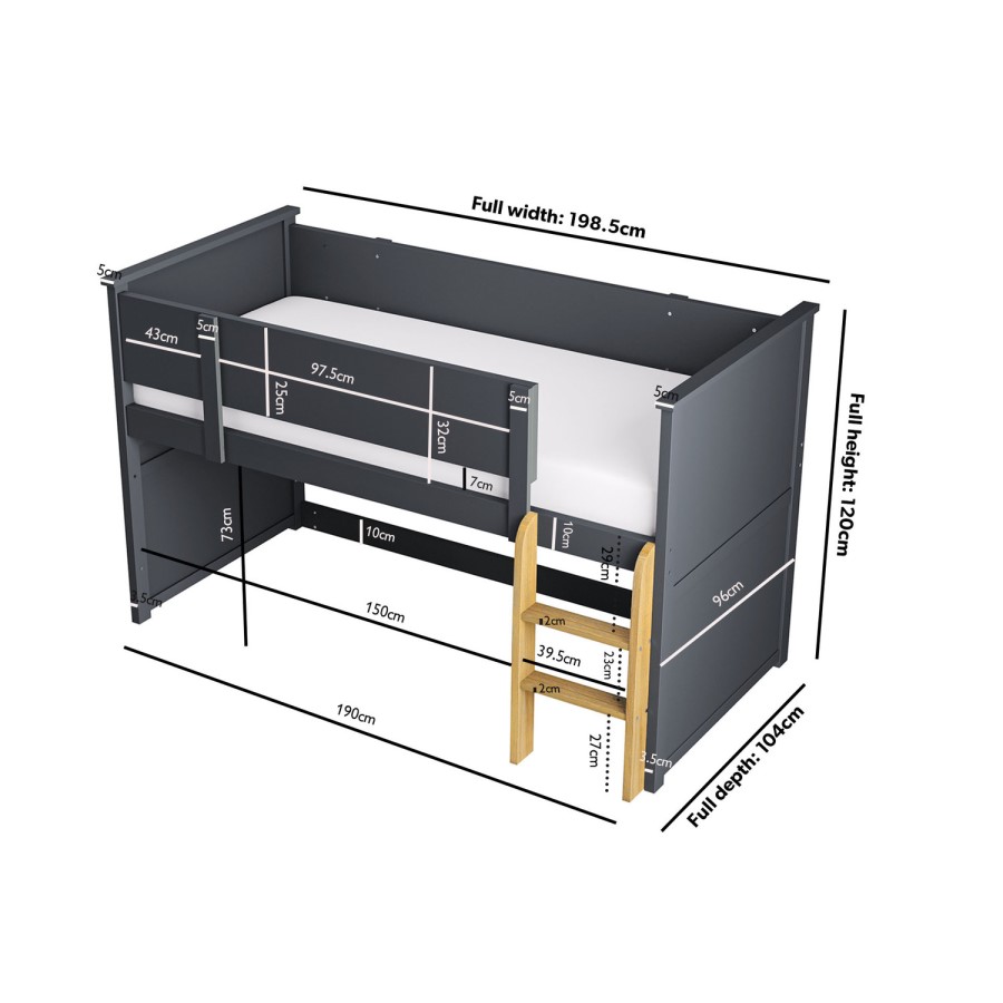 Dark Grey Mid Sleeper Cabin Bed - Riley