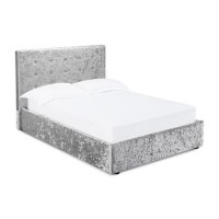 Silver Crushed Velvet Double Ottoman Bed - Rimini - LPD