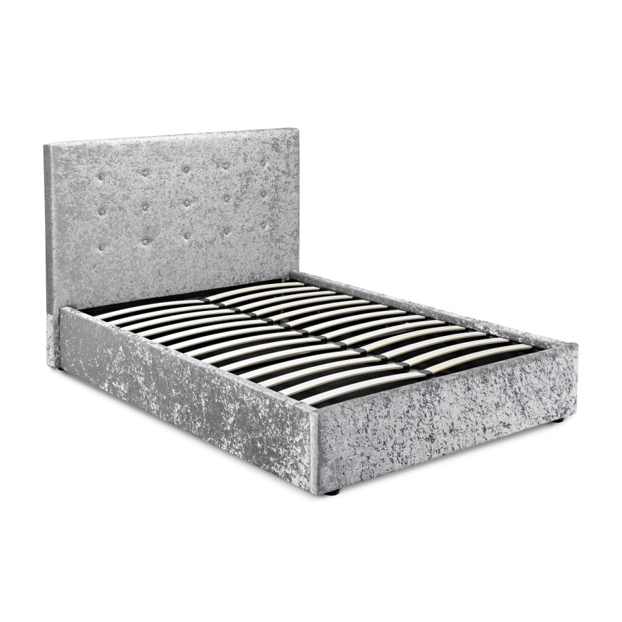 Silver Crushed Velvet Double Ottoman Bed - Rimini - LPD