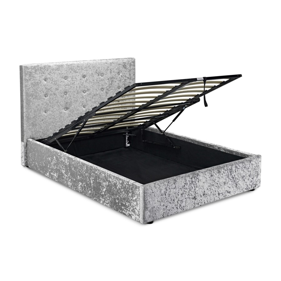 Silver Crushed Velvet Double Ottoman Bed - Rimini - LPD