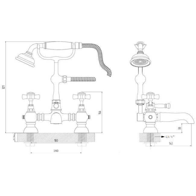 Chrome Traditional Bath Shower Mixer - Ripley