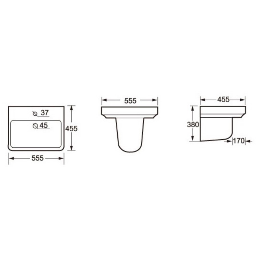 Davana Wall Mount Sink with Semi Pedestal - 1 Tap Hole