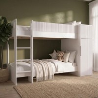 White Ribbed Detail Bunk Bed with Storage - Riya