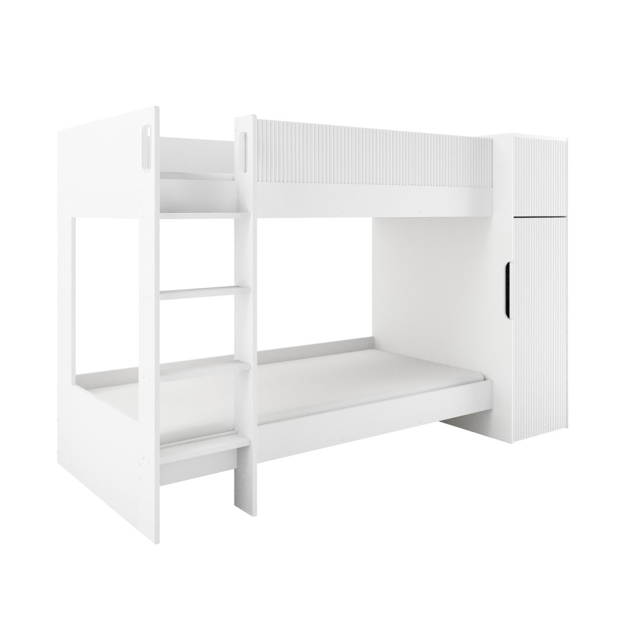 White Ribbed Detail Bunk Bed with Storage - Riya