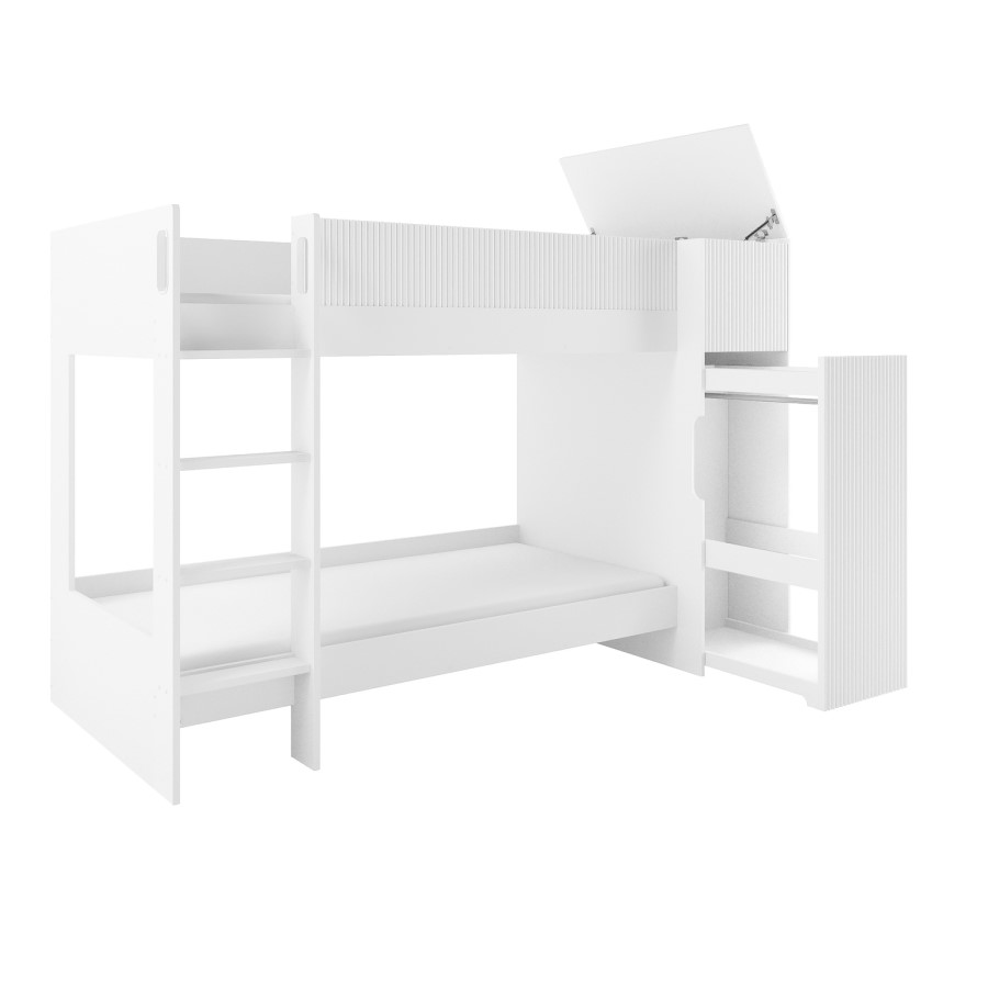White Ribbed Detail Bunk Bed with Storage - Riya