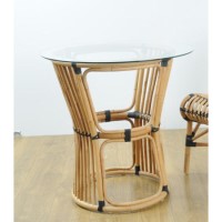 Rattan Classic Table with Glass Top and Black Details