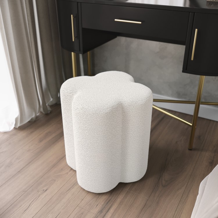 ONLY OPENED - Off-White Boucle Fabric Dressing Table Stool - Roma