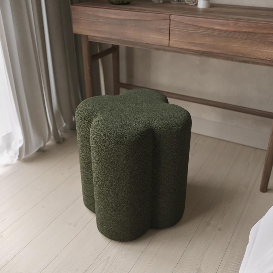 Green Boucle Fabric Dressing Table Stool - Roma