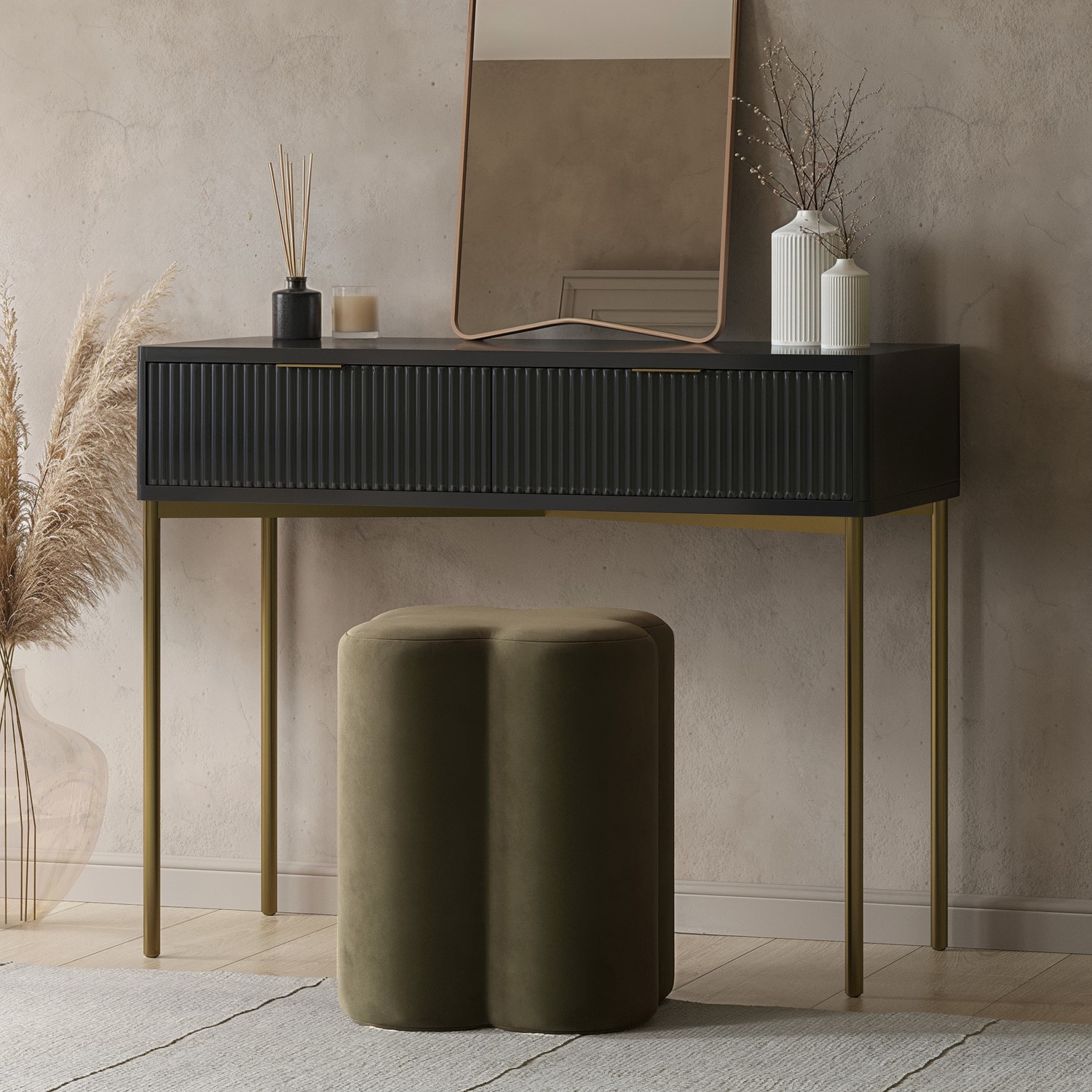 Khaki Green Velvet Dressing Table Stool - Roma - Furniture123 Khaki Green Velvet Dressing Table Stool - Roma - Furniture123