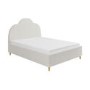 Off-White Boucle Double Ottoman Bed with Legs and Scalloped Headboard - Roma