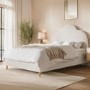 Off-White Boucle Small Double Ottoman Bed with Legs and Scalloped Headboard - Roma