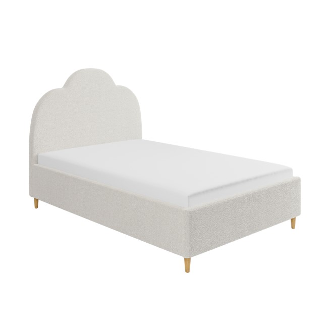 Off-White Boucle Small Double Ottoman Bed with Scalloped Headboard - Roma