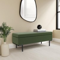 GRADE A1 - Upholstered Ottoman Storage Bench in Green Corduroy - Roman