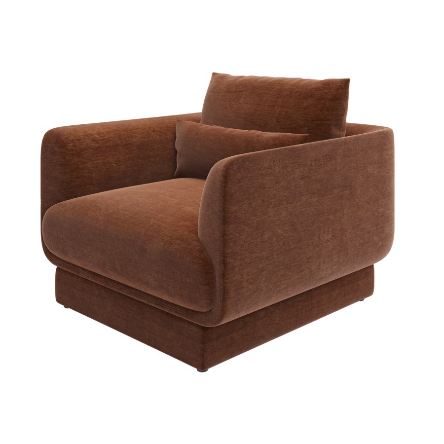 Brown Chenille Armchair with Cushion - Ramses 