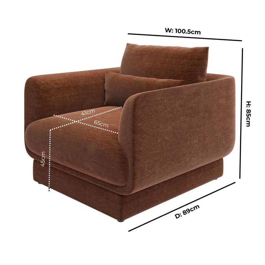 Brown Chenille Armchair with Cushion - Ramses 