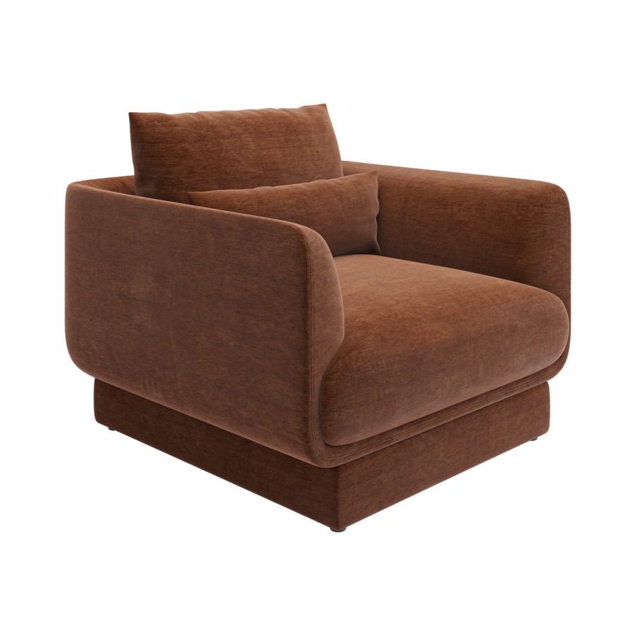 Brown Chenille Armchair with Cushion - Ramses 